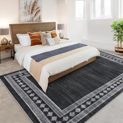 Garvee Washable Modern Small Grid Bordered Area Rug