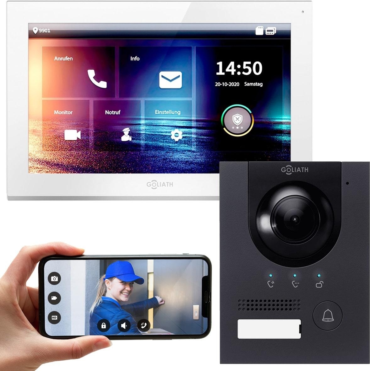 GOLIATH PRO IP Türsprechanlage | App | Anthrazit | 1-Familie | 10 Zoll | Unterputz | 180° Kamera