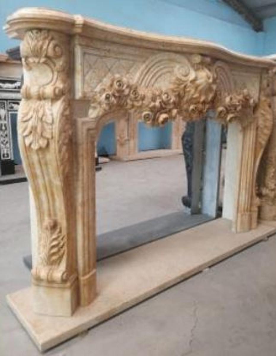 Casa Padrino Luxus Barock Kaminumrandung Beige 232 x 50 x H. 153 cm - Prunkvolle Kaminumrandung aus hochwertigem Marmor - Barock Möbel