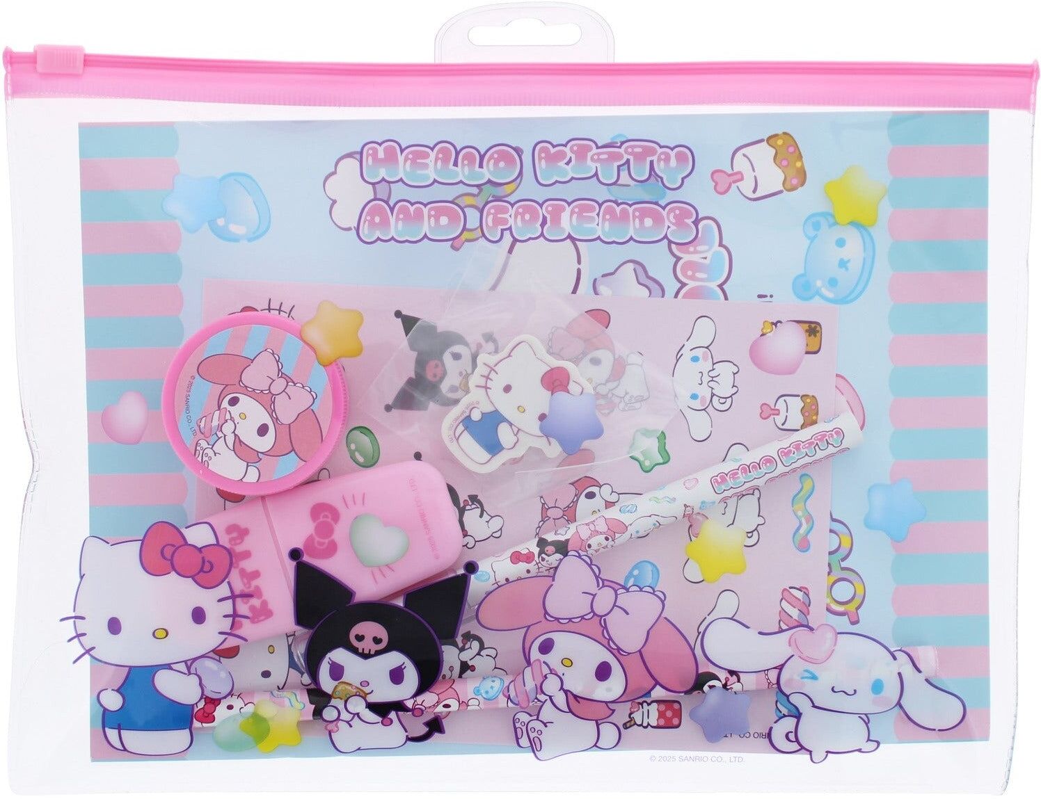 Blueprint Hello Kitty ; Friends Sweets Stationery Set, Sanrio Character Stationery, Includes Lined Exercise Book, Stickers, Pen, Pencil, Clear Zip-Lock Wallet