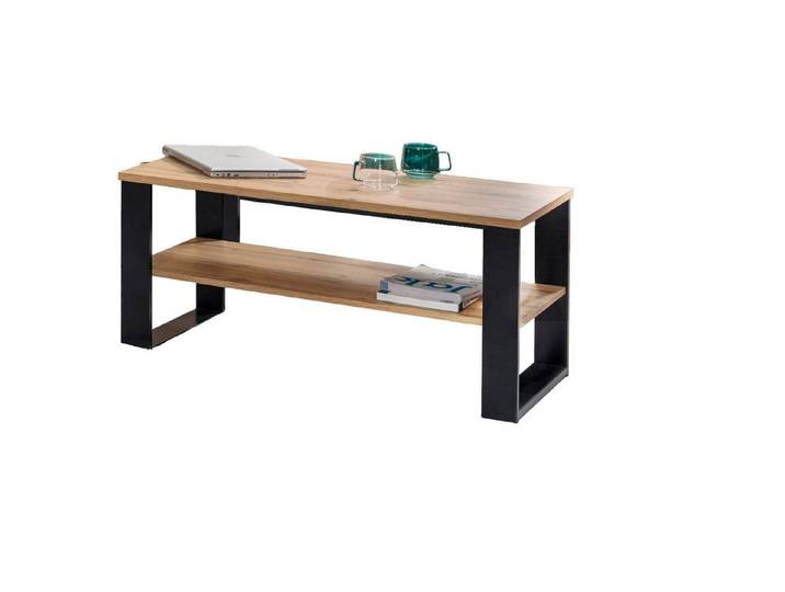 designimpex Couchtisch Design DC-5 Eiche Wotan - Schwarz Tisch Wohnzimmertisch