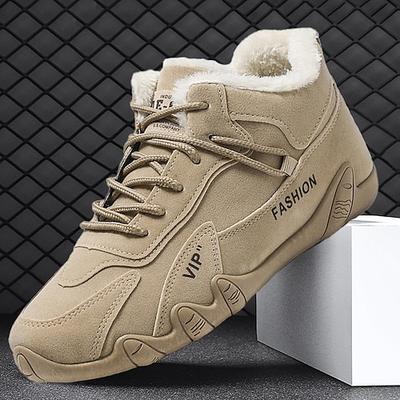 Herren Freizeitschuhe Fleecegefüttert Spaziergang Vintage Lässig Täglich Outdoor Stoff Warm Höhensteigernd Bequem Schnürung Kaki Grau Herbst Winter