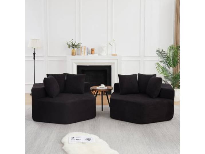 I0I&I0I Sechseckiger Einzelsessel Mit Chenillebezug Modulares Design, Vielseitig Kombinierbar Für Wohnzimmer, Schlafzimmer Und Loungebereiche (Black + Chenille + Foam+Spring + 2 Seat + Modern)