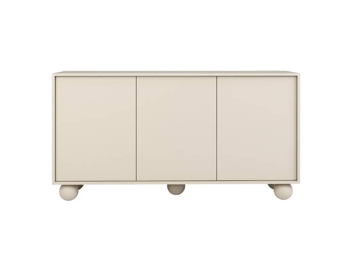 BEAUTYSOFA Kommode ADEL 154 cm – Moderne Kommode mit 3 Türen, grifflose Fronten, kugelförmige Holzbeine, Kaschmir, Push-to-Open