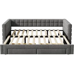 STILVORA Tagesbett Samt Grau 90x200 cm, ausziehbar, 2 Schubladen, MDF-Rahmen