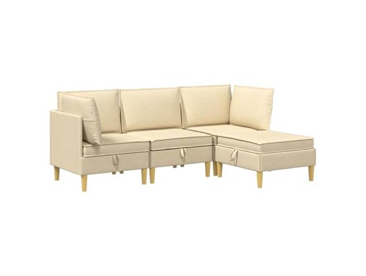 PUGYNBK Modulares Sofa-Set mit Aufbewahrung, 4 Stück, cremefarbener Stoff Modernes Design, Kissen aus Polyester, abnehmbare Bezüge, versteckte Fächer, einfache Reinigung