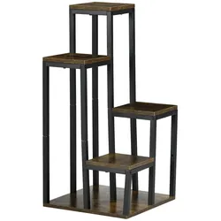 MODFU Pflanzenregal Holzwerkstoff Braun 40x40x81 cm, 4 Ebenen mit Stahlrahmen