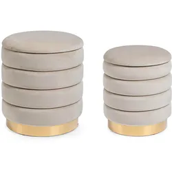 Pouf Darina 2er-Set Samt, modern mit Stauraum, beige, rund und gepolstert