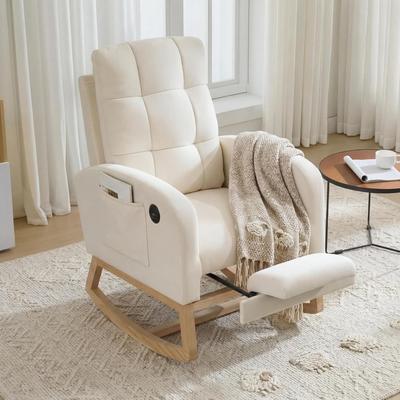Garvee Rocker Recliner Comfortable with Side Pocket, Footrest, Mid Century Upholstered Rocker Glider
