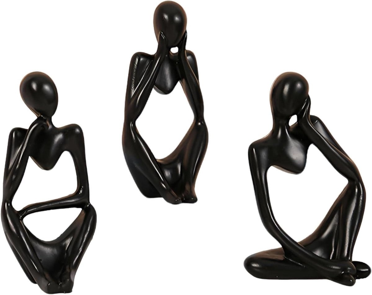 Hars Denker Beeldje - Abstracte Sculptuur voor Woonkamer Decoratie - Zwart
