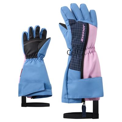 Skihandschuhe ZIENER "LIEKE-Z AQUASHIELD KINDER", Kinder, Gr. 3,5, blau (shadow blau), Kunstfaser, Handschuhe, warm,wasser- und windddicht, atmungsaktiv, extra langer Reißverschluss