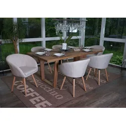 6er-Set Esszimmerstuhl Vaasa T633, Retro ~ Textil, creme/grau