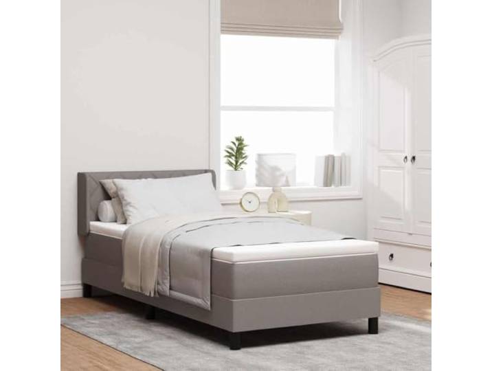 Polyester mit Kiefernholz Modernes Schlankdesign 200 x 90 cm Taupe Boxspringbett mit Matratze Taupe 200 x 90 cm Polsterbett Einzelbett mit verstellbarem Kopfteil Taschenfederkern Topper