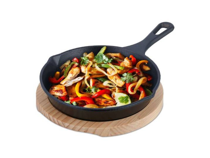 Relaxdays Gietijzeren pan met houten onderzetter