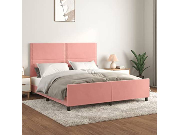 YNGBHFNOP Samt Höhenverstellbar Bettkopfteil 160x200 cm Rosa Bettgestell mit Kopfteil Rosa 160x200 cm Samt Höhenverstellbar Luxus Bettrahmen mit Samtbezug Stabiler Bettgestell für