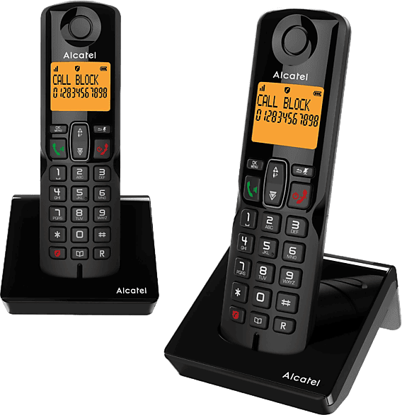 Teléfono - Alcatel S280 Duo, Inalámbrico, Bloqueo de llamadas, Agenda para 50 contactos, Manos libres, Negro