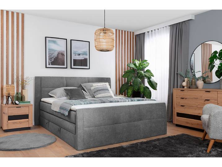 Boxspringbett Bekkour 180 x 200cm Webstoff Prisca Grau