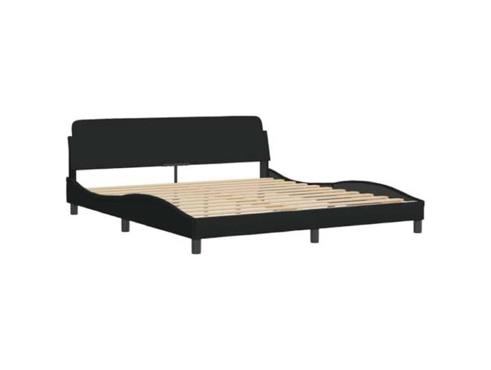 KTHLBRH Bettgestell Dover schwarz 180 x 200 cm aus Stoff Mit Kopfteil, Metallbeinen, Latten aus Sperrholz, gewelltes Design