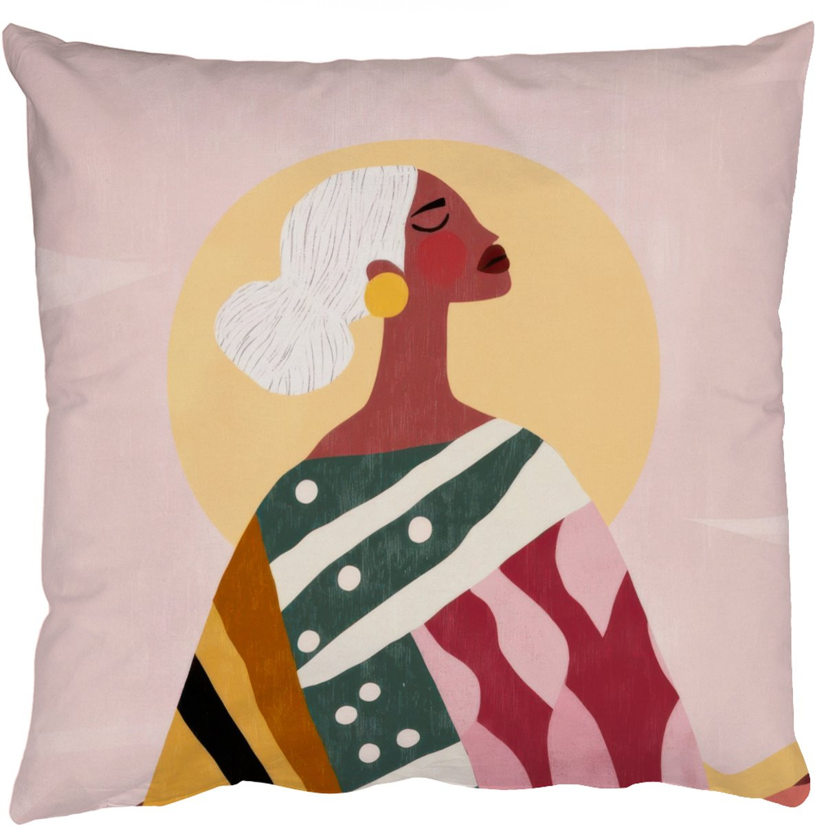 PillowMonkey Sierkussen Vrouw en Zon - Kleurrijk - 50 x 50 cm