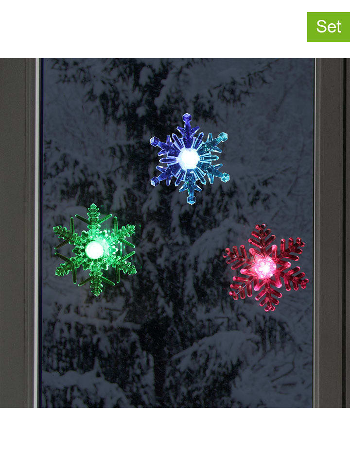 Hollybell 3er-Set: LED-Dekoleuchten "Snowflake" in Bunt - Ø 10 cm - onesize