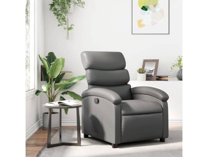 WHOPBXGAD Kunstleder Manuelle Liegefunktion Relaxsessel Grau Relaxsessel Grau Kunstleder mit manueller Liegefunktion bis 135 Grad, Seitenasche und bequemer Polsterung, ideal für