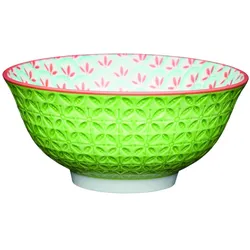 4x Kitchen Craft KitchenCraft Glazed Stoneware Bowl, Geometric Lime, 15.5x7.5cm, Labelled, Schüssel + Schale, Grün
