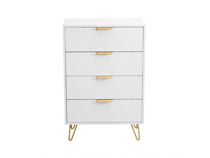 Commode 4 Tiroirs - ADWOLT - Design Moderne - MDF/Métal - Blanc - Rangement Optimal