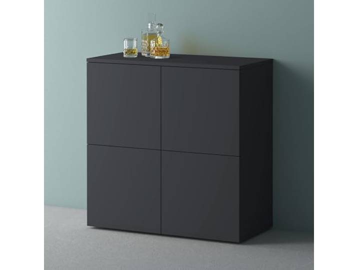Mai & Mai Sideboard 76cm Kommode 4 Türen Soft-Close grifflos Stauraum Sideboard Wohnzimmer, 4 Stauräume, verstellbare Füße, Flurschrank, Anthrazit matt, BxTxH:76x36,4x74cm, Schrank04