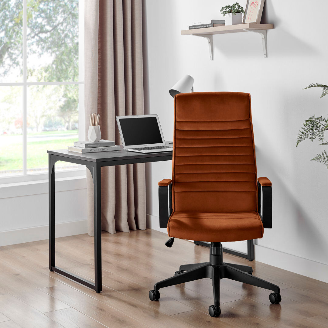 Fairmont Park Alexas Luxury Velvet Office Chair - Ergonomic Adjustable Supporting Modern Design Orange 119.5cm H X 60.5cm W X 68cm D