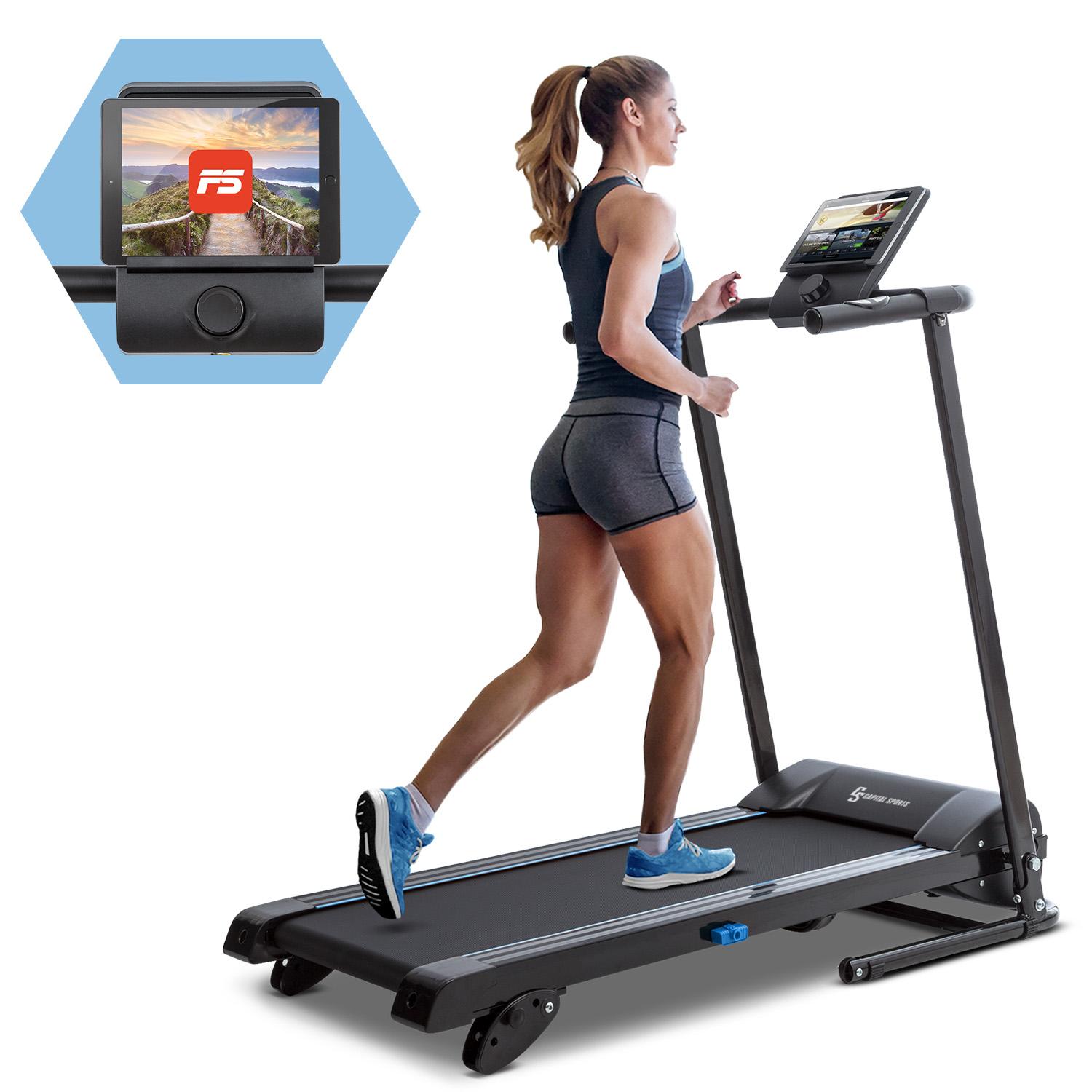 Capital Sports Pacemaker F60 Laufband - klappbare Treadmill mit 36cm breiter Laufbahn, selbstschmierend und leise, 10 km/h, Kalorienzähler, Pulssensor, Bluetooth App, schwarz