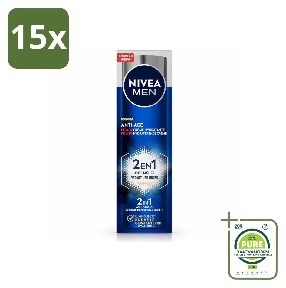 15 x NIVEA MEN Anti-Age 2in1 Power Feuchtigkeitscreme Gesicht SPF 30 - 50 ml - Großpackung - 15 Stücke