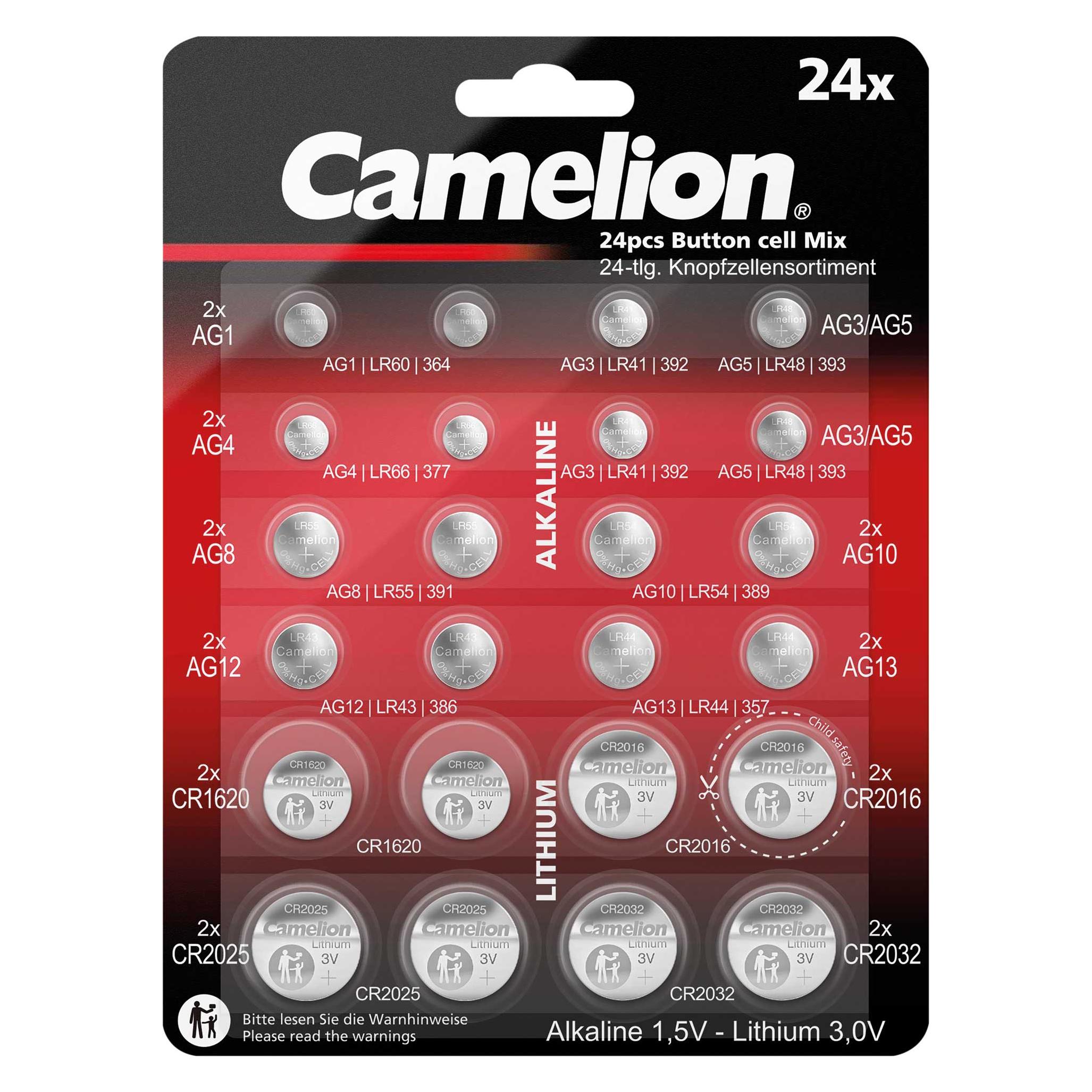 Modellbau Lindinger Knopfzellen Sortiment Camelion, Zink-Mangan-Dioxid + Lithium-Mangan, 1,5V/3V (1.50 V) (1300646)
