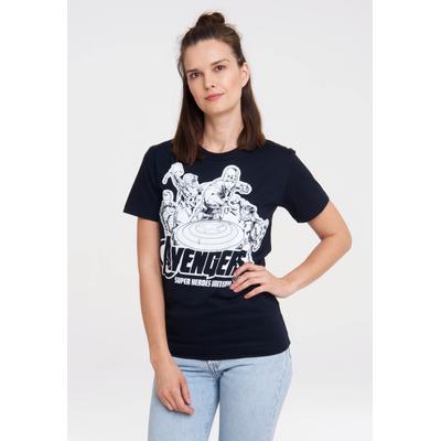 T-Shirt LOGOSHIRT "Marvel Comics - Avengers", Damen, Gr. XS, blau (dunkelblau), 100% Baumwolle, bedruckt, normal, Rundhals, Shirts T-Shirt, mit lizenziertem Print