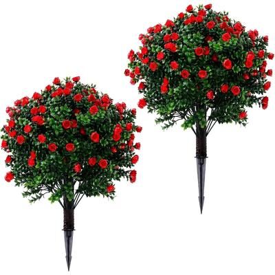 YUN "20"" Artificial Boxwood Wreath, Faux Greenery for Front Door Decor - Red-green"