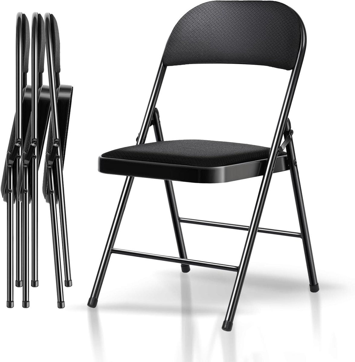 Set van 4 zwarte klapstoelen met kussen en robuuste stalen constructie