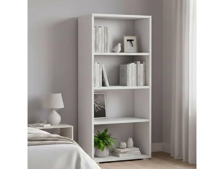 Dmora - Bibliothèque Giacinto\, Bibliothèque avec 3 étagères réglables\, Étagère à livres\, Élément mural avec étagères\, 100% Made in Italy\, 60x30h130 cm\, Blanc