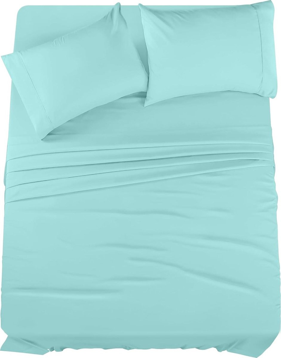 4-delig beddengoedset van geborsteld microvezel in spa blauw voor queen size
