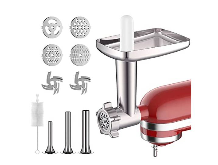 COFUN Gemüseschneider & Fleischwolf für KitchenAid Zubehör Set, Inklusive Fleischwolf mit 4 Mahlscheibe 3 Wurstfüllhörner und 3 Edelstahl-Schreddern – Aufsatz für KitchenAid