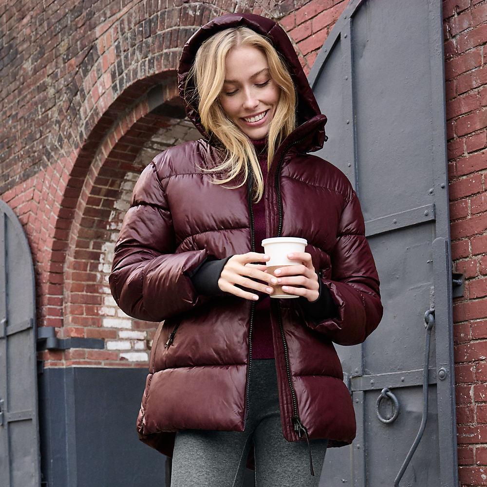 Wasserabweisende glänzende Steppjacke für Damen, Damen, size: regular, Rot, by Lands' End