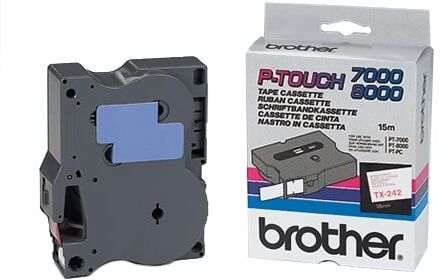 Brother TX-242 fita laminada texto vermelho sobre branco 18mm