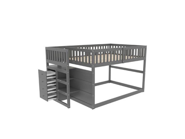 Odikalo Etagenbett Jugendbett Holzbett Sicherheits-Hochbett Staufach grau 140x200cm