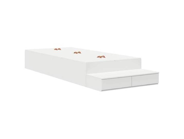 RJPLMFV Bettgestell, Aufbewahrung, Weiß, 80 cm Massives Kiefernholz, integrierte Türen und Schubladen, Griffe aus Leder, Latten