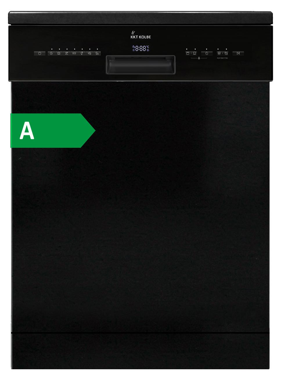 KKT KOLBE 60 cm Geschirrspüler Spülmaschine Schwarz Silber Freistehend, Unterbaufähig, Besteckschublade, LED-Beleuchtung, Automatische Türöffnung, höhenverstellbar, 7 Programme, 14 Maßgedecke, DW60FSS