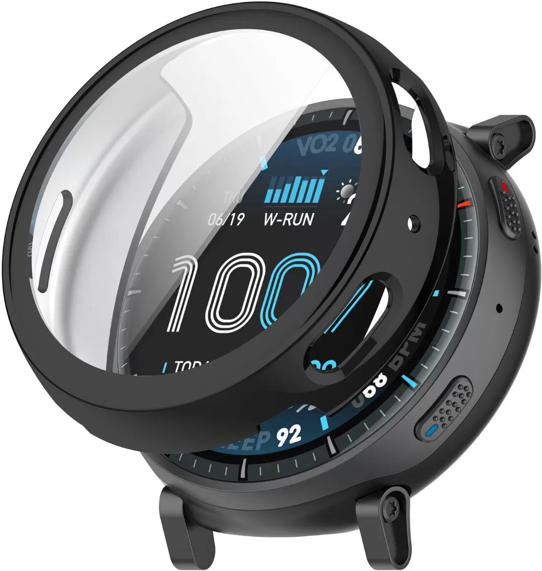 INF Schutz-Hülle kompatibel mit Amazfit Active Max — PC + gehärtetes Glas, matt schwarz, Vollumfassungsschutz