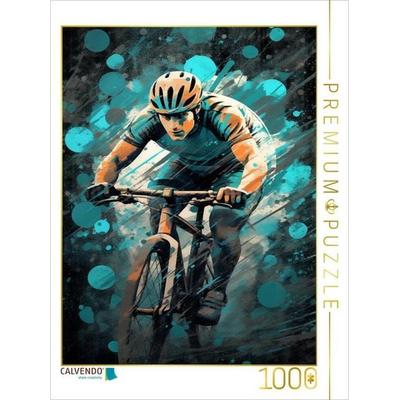 CALVENDO Puzzle Himmelblauer Rhythmus: Abstrakte Rennradharmonie in Grau | 1000 Teile Lege-Größe 64x48cm Foto-Puzzle für glückliche Stunden