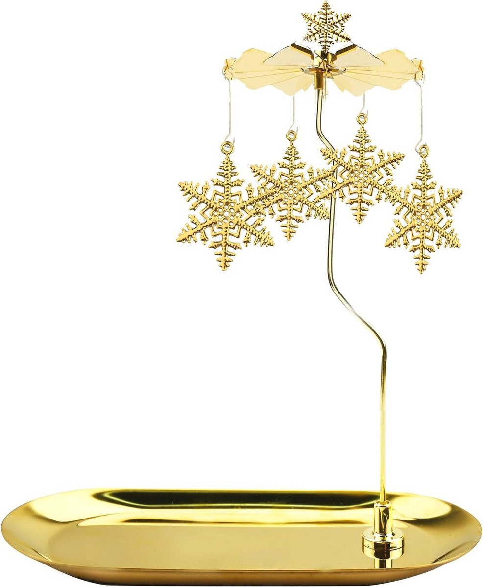 Gouden roterende kaarsenhouder met sneeuwvlokken voor romantische decoratie