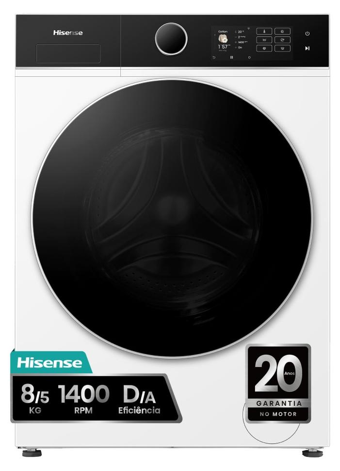 Hisense WD5I8043BWF, Frontlader, Freistehend, Weiß, Links, Schwarz, Schwarz