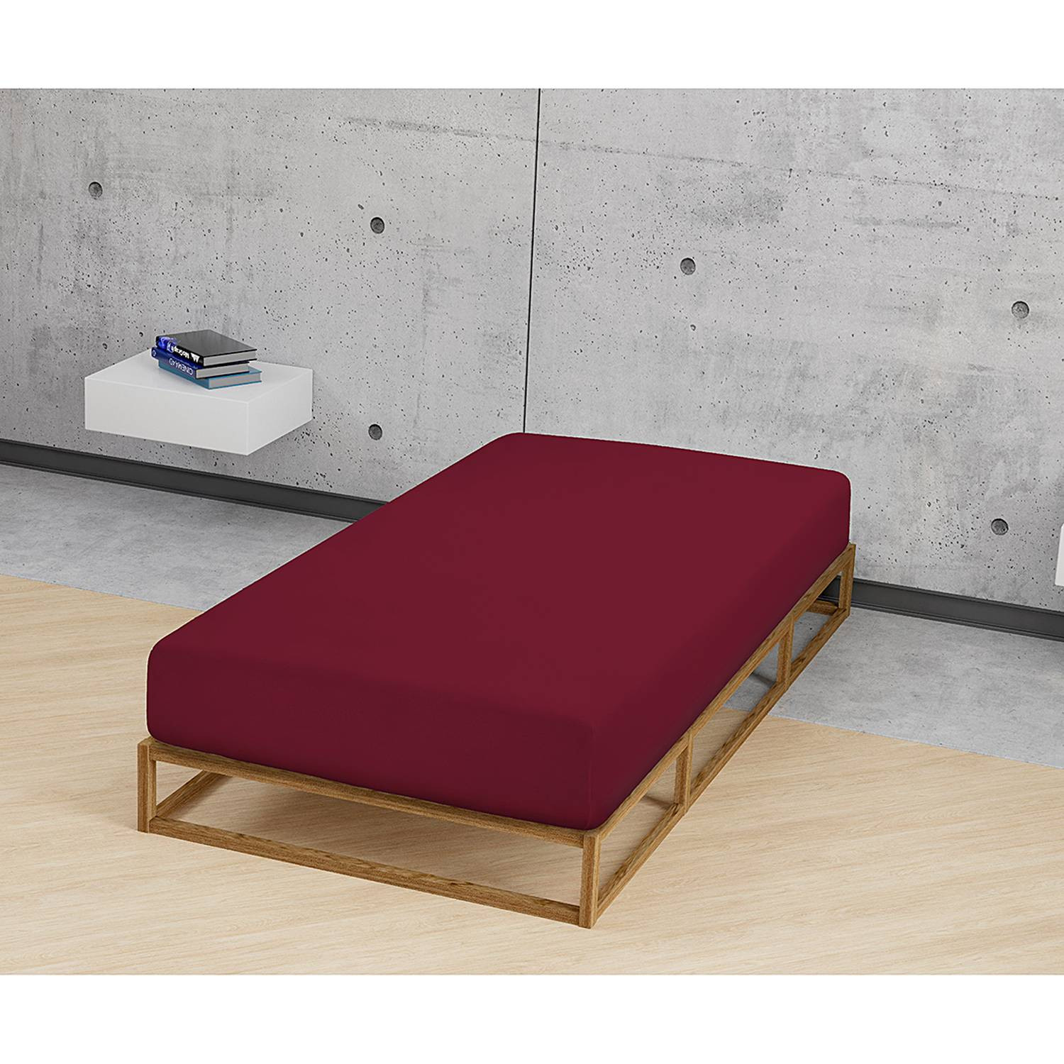 home24 Fijnjersey hoeslaken rood/bourgondisch rood, 90-100 x 200 cm