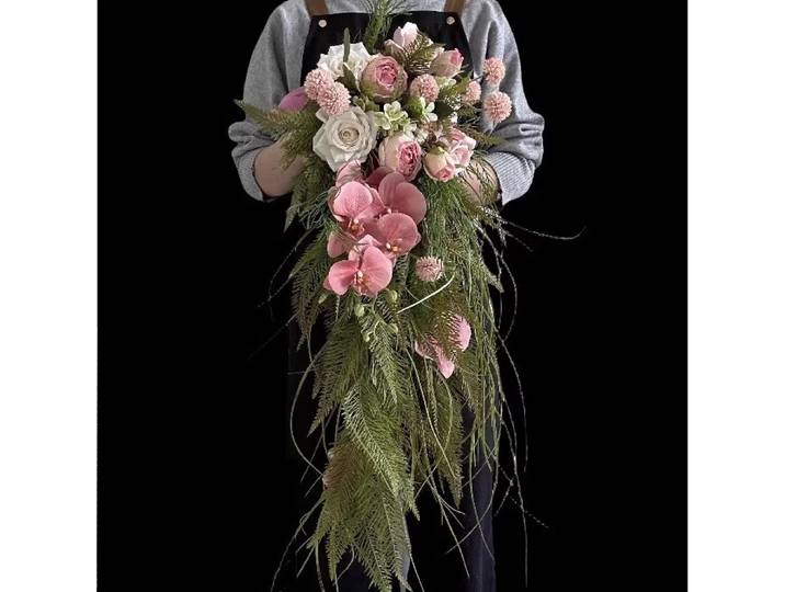 Bouquet de mariée cascade rose, simulation de fiançailles, fleur de voyage, accessoires photo de mariage, cadeau pour petite amie