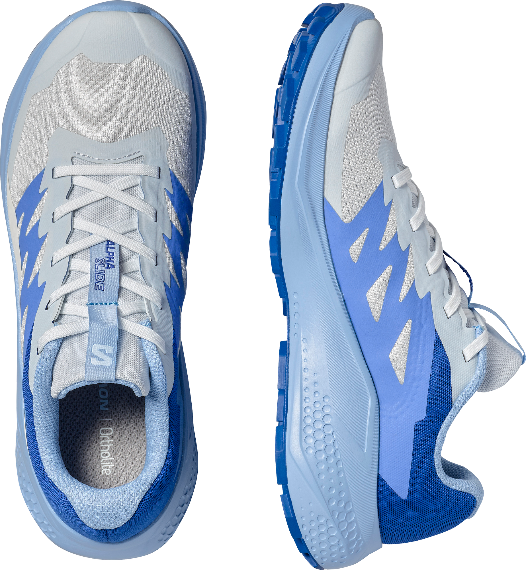 Trailrunningschuh SALOMON "ALPHAGLIDE", Damen, Gr. 42,5, blau (ancient water, bluing, brunnera blau), Synthetik, Textil, Schuhe Trailrunningschuh, für mehr Grip ancient water, bluing, brunnera blau 42,5